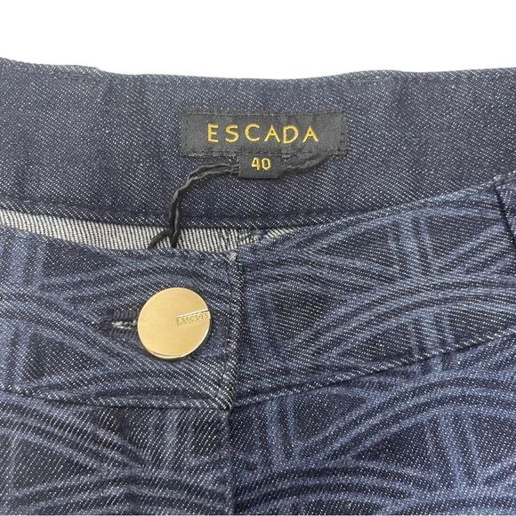 Escada Women's Straight Leg Printed Pants Dark Wash Denim Jeans Size 40 / 10 - Picture 4 of 7